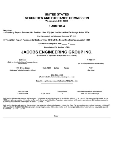 Vorschaubild Jacobs Engineering Quartalsbericht 2020-q1