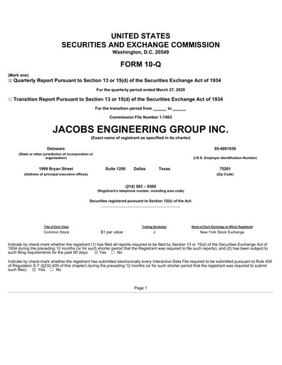 Vorschaubild Jacobs Engineering Quartalsbericht 2020-q2
