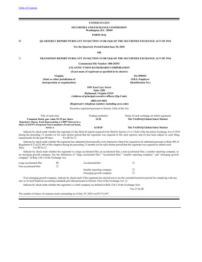 Thumbnail Atlantic Union Bankshares Quarterly Report 2020-q2