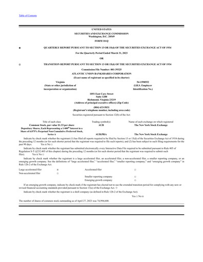 Thumbnail Atlantic Union Bankshares Quarterly Report 2023-q1