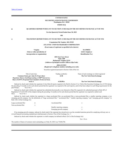 Thumbnail Atlantic Union Bankshares Quarterly Report 2023-q2