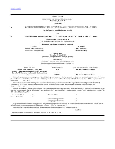 Thumbnail Atlantic Union Bankshares Quarterly Report 2024-q2