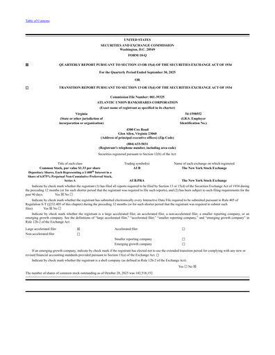 Thumbnail Atlantic Union Bankshares Quarterly Report 2025-q3