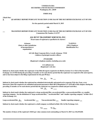 Vorschaubild J. B. Hunt
 Finanzmitteilung 2015-q1