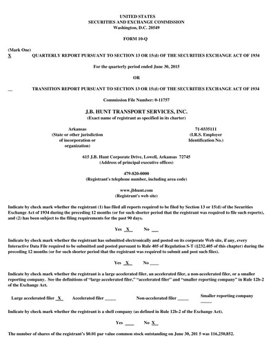 Vorschaubild J. B. Hunt
 Finanzmitteilung 2015-q2