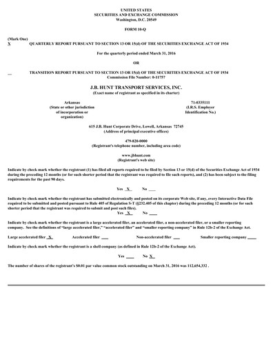 Vorschaubild J. B. Hunt
 Finanzmitteilung 2016-q1