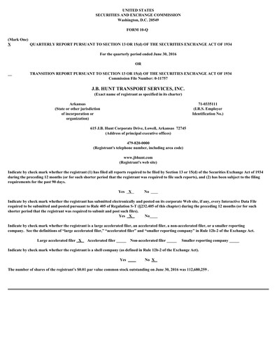 Vorschaubild J. B. Hunt
 Finanzmitteilung 2016-q2