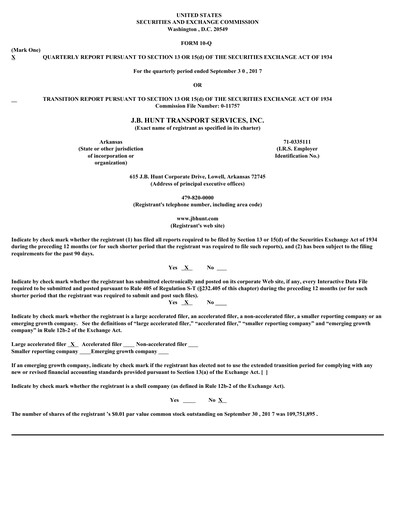 Vorschaubild J. B. Hunt
 Finanzmitteilung 2017-q3