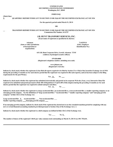 Vorschaubild J. B. Hunt
 Finanzmitteilung 2018-q1