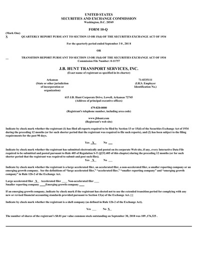 Vorschaubild J. B. Hunt
 Finanzmitteilung 2018-q3
