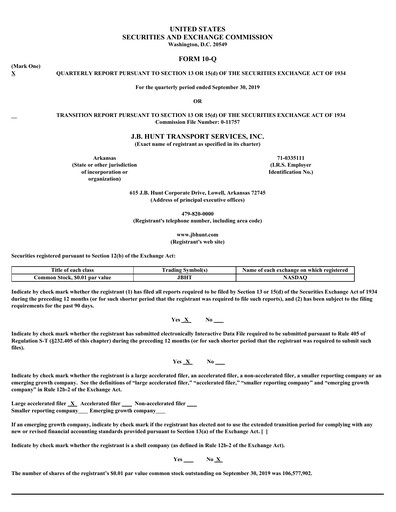 Vorschaubild J. B. Hunt
 Finanzmitteilung 2019-q3