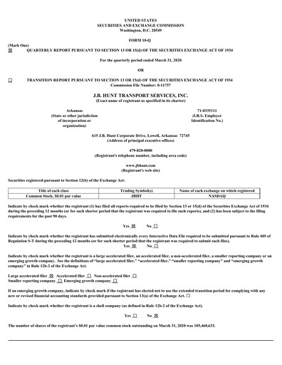 Vorschaubild J. B. Hunt
 Finanzmitteilung 2020-q1