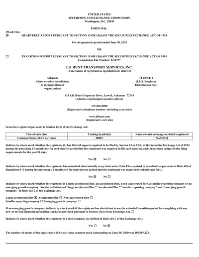 Vorschaubild J. B. Hunt
 Finanzmitteilung 2020-q2