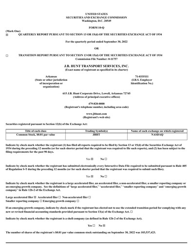 Vorschaubild J. B. Hunt
 Finanzmitteilung 2022-q3