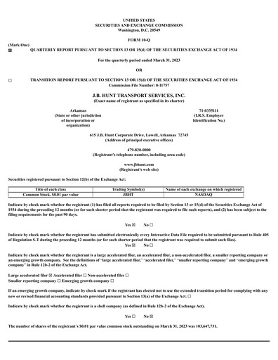 Vorschaubild J. B. Hunt
 Finanzmitteilung 2023-q1