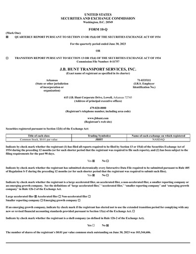 Vorschaubild J. B. Hunt
 Finanzmitteilung 2023-q2