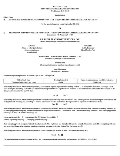 Vorschaubild J. B. Hunt
 Finanzmitteilung 2023-q3