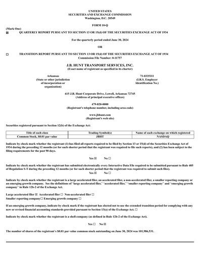 Vorschaubild J. B. Hunt
 Finanzmitteilung 2024-q2
