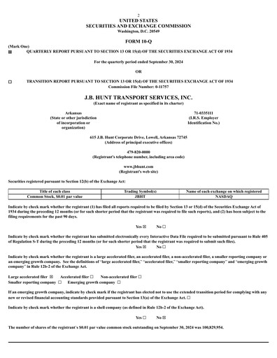 Vorschaubild J. B. Hunt
 Finanzmitteilung 2024-q3