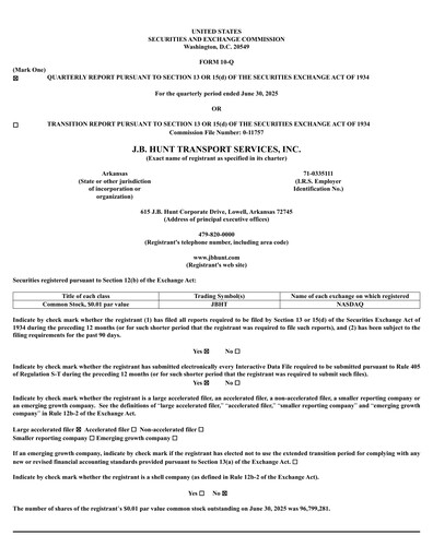 Vorschaubild J. B. Hunt
 Finanzmitteilung 2025-q2