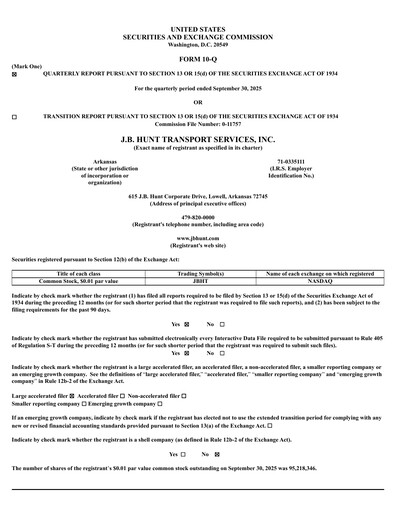 Vorschaubild J. B. Hunt
 Finanzmitteilung 2025-q3