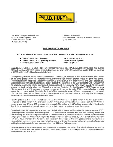 Thumbnail J. B. Hunt
 Quarterly Report 2021-q3