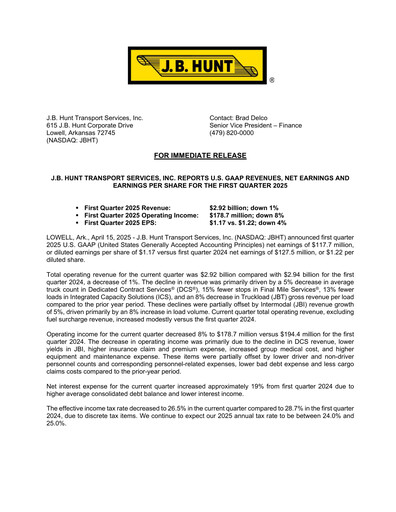 Vorschaubild J. B. Hunt
 Quartalsbericht 2025-q1