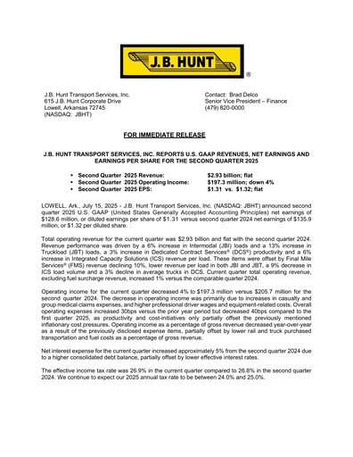 Vorschaubild J. B. Hunt
 Quartalsbericht 2025-q2