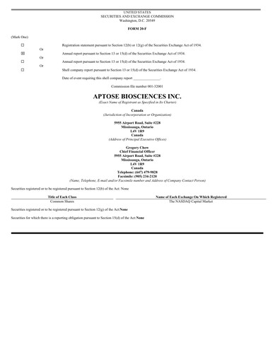 Thumbnail Aptose Biosciences Annual Report 2015