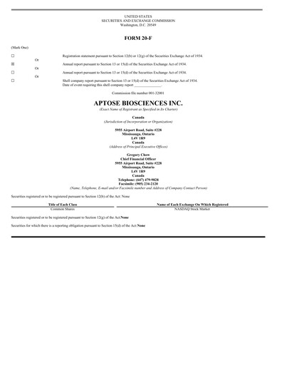 Thumbnail Aptose Biosciences Annual Report 2016