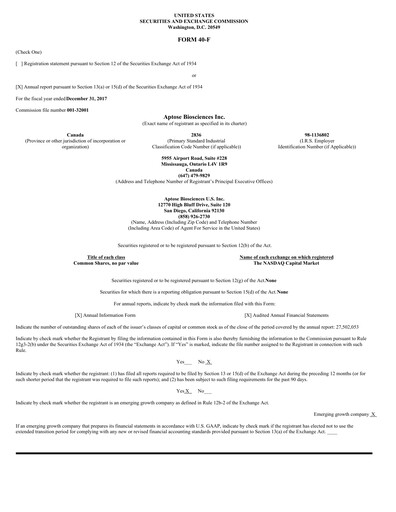 Thumbnail Aptose Biosciences Annual Report 2017