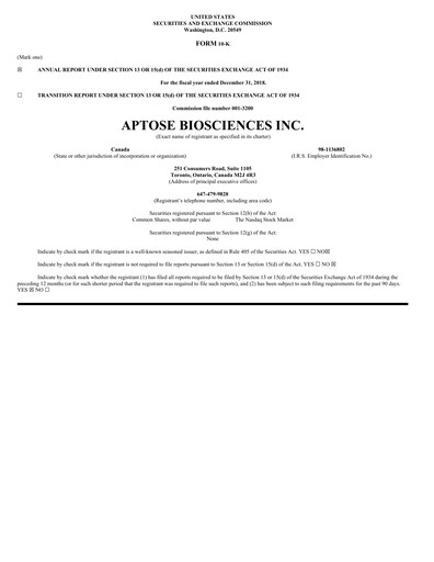 Thumbnail Aptose Biosciences Annual Report 2018