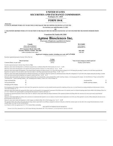 Thumbnail Aptose Biosciences Annual Report 2023