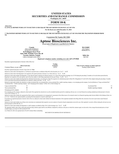 Thumbnail Aptose Biosciences Annual Report 2024