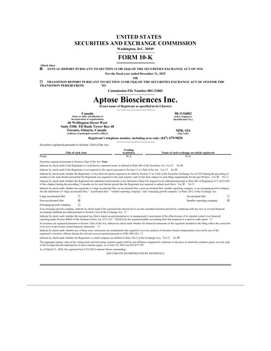 Thumbnail Aptose Biosciences Annual Report 2025