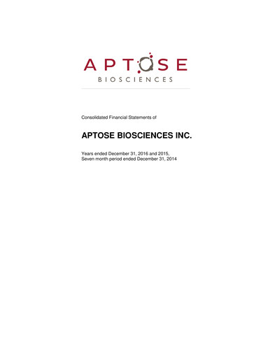 Thumbnail Aptose Biosciences Financial Statement 2016