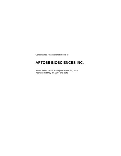Thumbnail Aptose Biosciences Financial Statement fy2014
