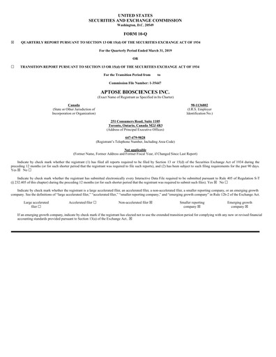 Thumbnail Aptose Biosciences Quarterly Report 2019-q1