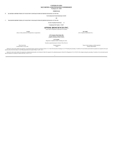 Thumbnail Aptose Biosciences Quarterly Report 2021-q2
