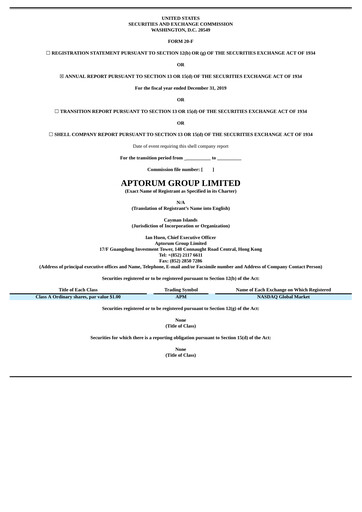 Thumbnail Aptorum Group
 Annual Report 2019