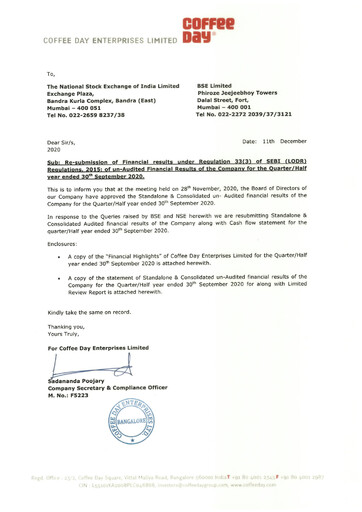 Thumbnail Coffee Day Enterprises Quarterly Report 2020-q2