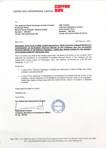 Thumbnail Coffee Day Enterprises Quarterly Report 2021-q3