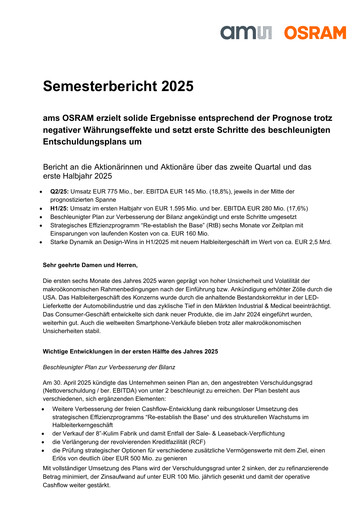 Miniature AMS-Osram
 Rapport semestriel 2025-h1