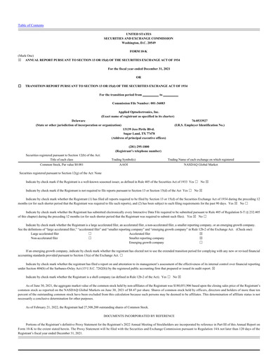 Thumbnail Applied Optoelectronics Annual Report 2021