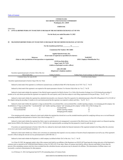 Thumbnail Applied Optoelectronics Annual Report 2022
