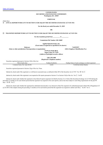 Thumbnail Applied Optoelectronics Annual Report 2025