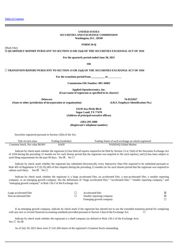 Thumbnail Applied Optoelectronics Quarterly Report 2021-q2