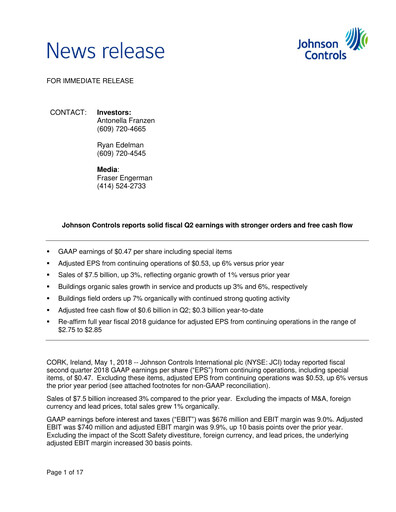 Vorschaubild Johnson Controls
 Quartalsbericht 2018-q2