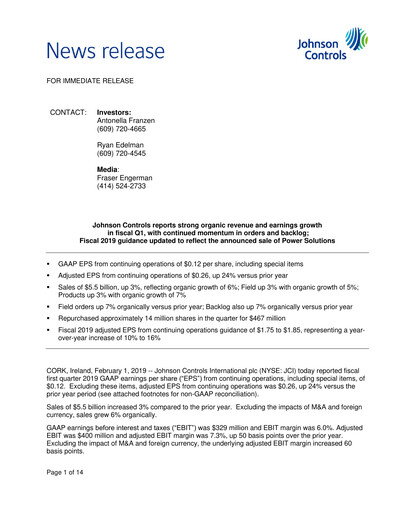 Vorschaubild Johnson Controls
 Quartalsbericht 2019-q1