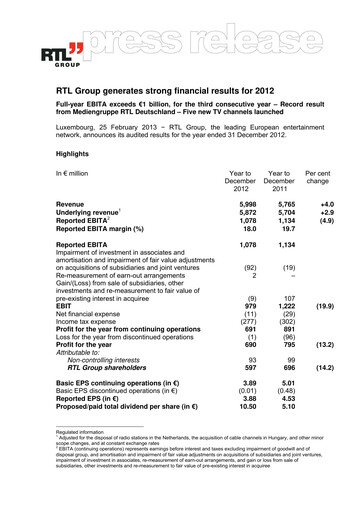 Miniature RTL Group
 Rapport financier 2012